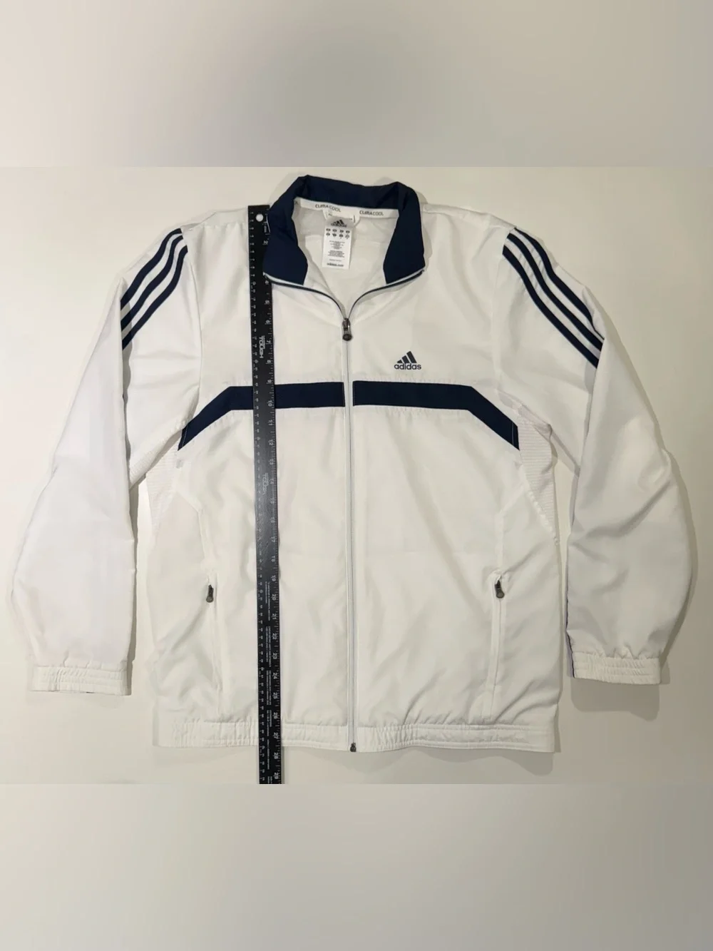 2010 Adidas Climacool White/Navy Windbreaker Workout Jacket full zip  Adult S
